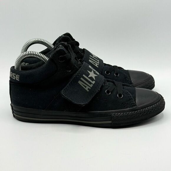 Converse All Star All Black High Top Logo Aplix Lace Up Sneakers - Big Kid US 3 - Picture 1 of 9